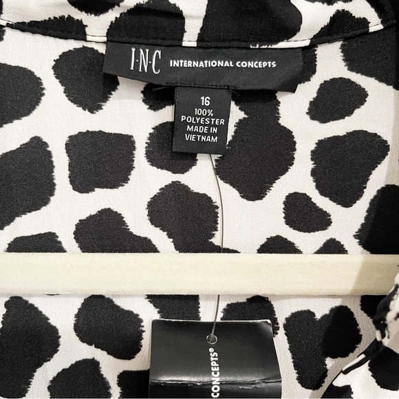 NWT INC Animal-Print Maxi Shirtdress Black White Belt Collar 3/4 Sleeve Size 16 - Picture 7 of 10